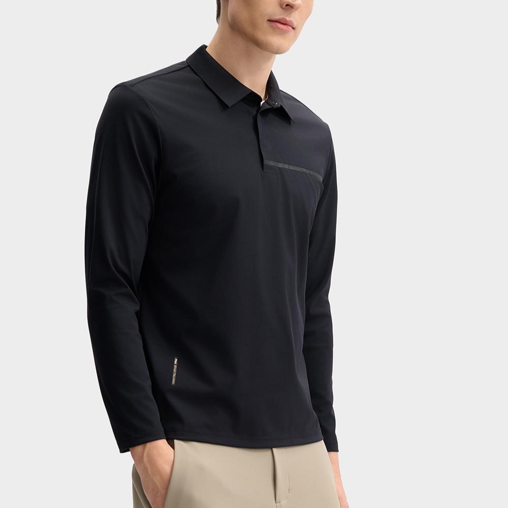 Fila Comfortable Knitted Long Sleeve Polo Shirt Men Tops Black F11M513206F-BK