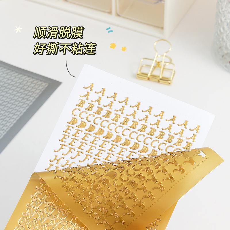 1 Sheet Waterproof  English Letter Digital Decorative Gold Sticker Scrapbooking Diy Label Diary Album Journal Planner