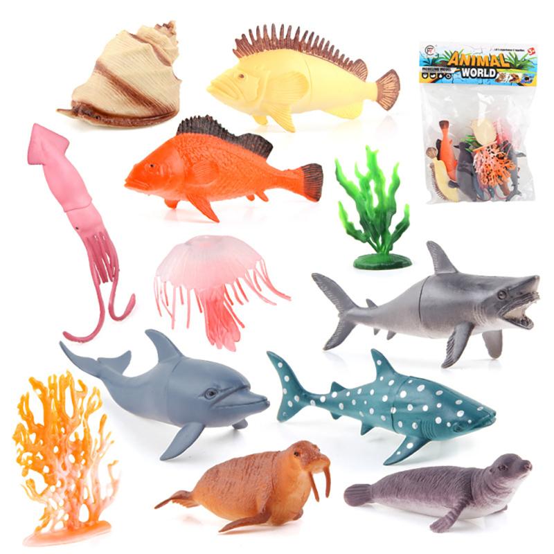 12pcs/bag Simulation Seabed Ocean Animal Model Jellyfish Octopus Seal Dolphin Ornaments Model