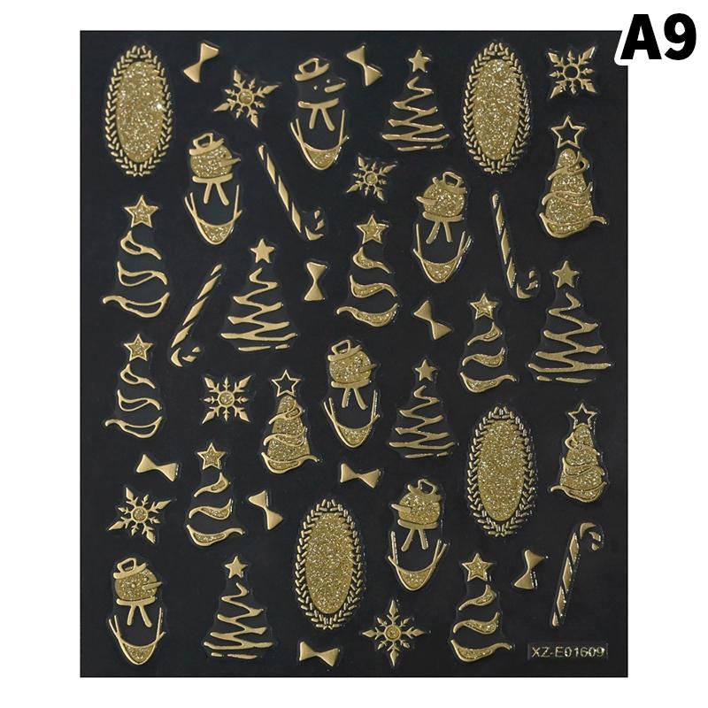 1Sheet Gold 3D Christmas Nail Foil Stickers Sparkling Snowflake Christmas Tree Snow Globe Snowflake Nail Slider Nail Stickers