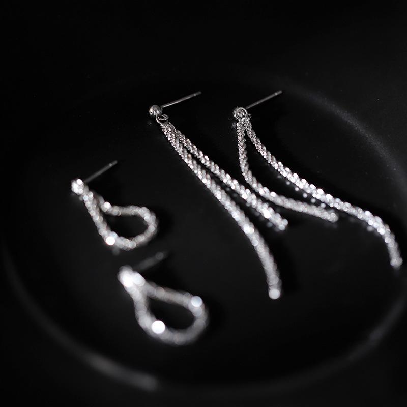 Elegent Bright Silver color Long Tassel Earrings Women's Simple Earlines Shiny Chain Fashion Earrings Wedding Y2K Jewelry