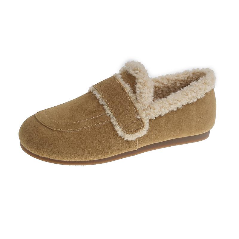 Retro Doudou shoes women's 2025 winter new fleece thickened casual soft-soled fluffy shoes one-pedal flat cotton shoes