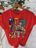 Women's Summer 100% Cotton Fashion Casual New York City Pattern Printed Loose Round Neck Short Sleeve T-shirt Top