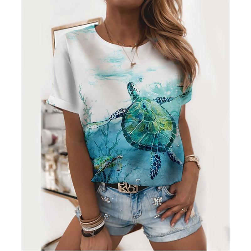 Letné morské zvieratá 3D potlač Tričká Čajka Delfín Dámske Módne Streetwear Oversized s okrúhlym výstrihom Tričko Dievča Ženské Vrchné diely Tričká Oblečenie