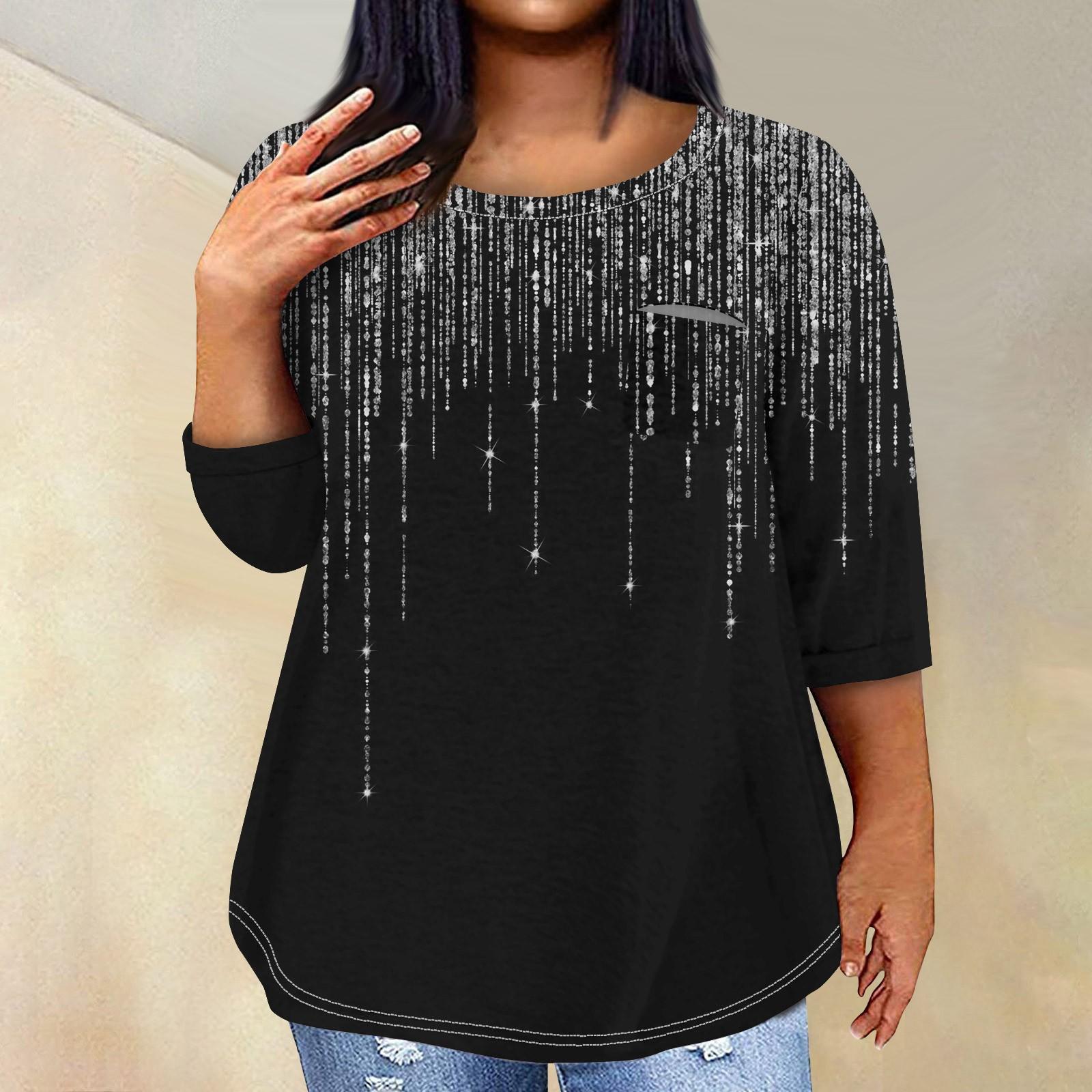 

Женский модный повседневный пуловер с круглым вырезом и рукавом три четверти с принтом, топ с рукавами 4/3 XL серебряный