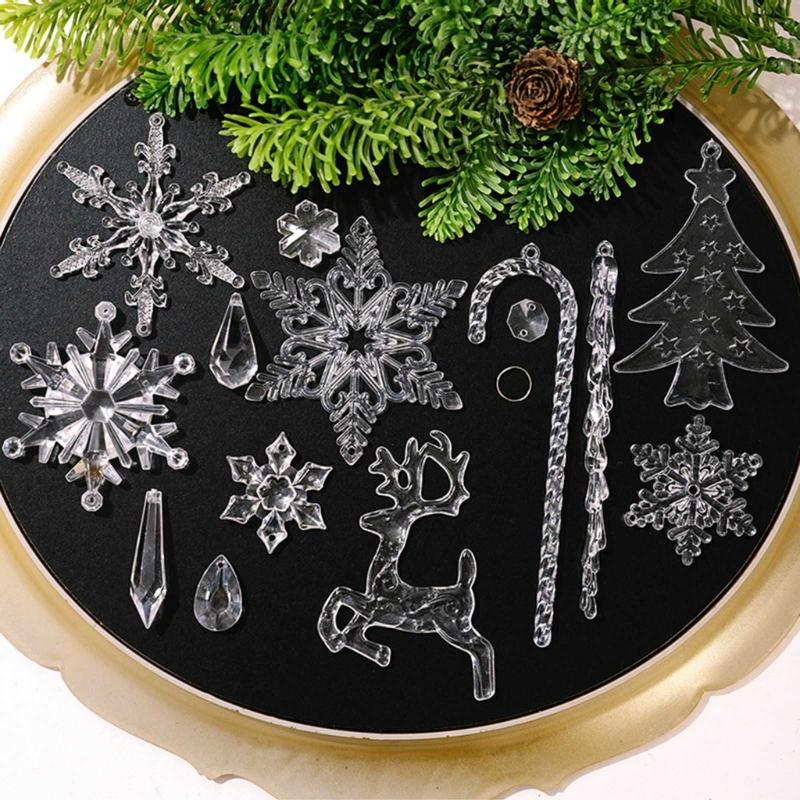 Clear Shatterproof Acrylic Snowflake Icicles Christmas Decorations With Reindeer For Home Party Tree