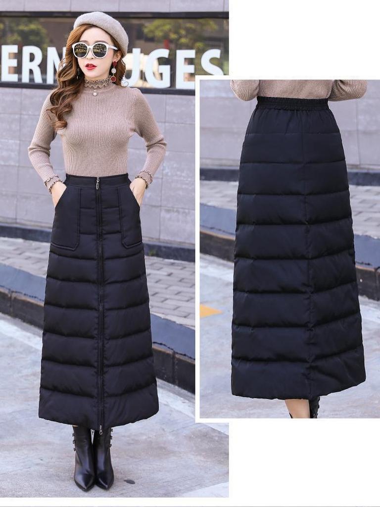 Winter Dress Newest Windproof Warm Zippered Down Cotton Full-Length Skirt Fashion Long Skirt Plus Size Winter Dress