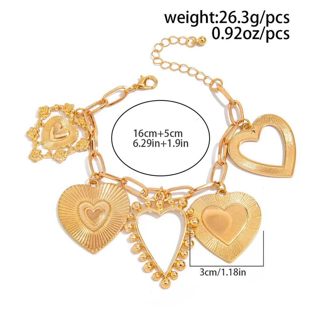 Salircon Fashion Luxury Big Heart Pendant Bracelet Women Punk Exquisite Hollowout Geometric Chain Bracelet Party Jewelry Gifts
