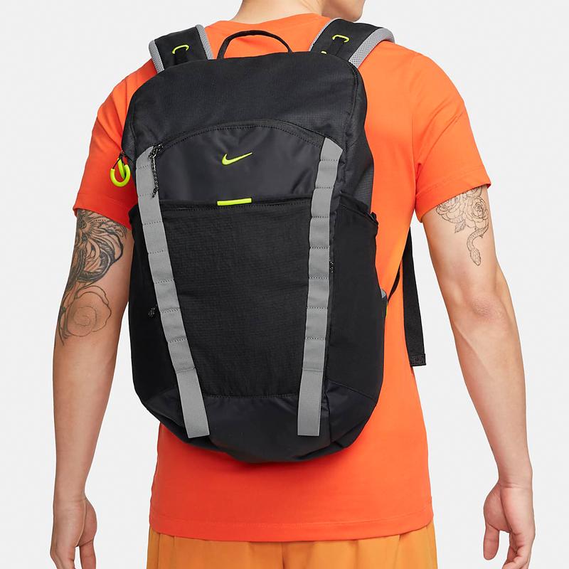 New Nike Fabric Backpack Regular Men's Black & Fine Gray & Atomic Green DJ9677-010
