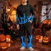 Men's Halloween Pajama Set Long Sleeve with Button Crotch and Elastic Waist Drawstring for Holiday Sleepwear