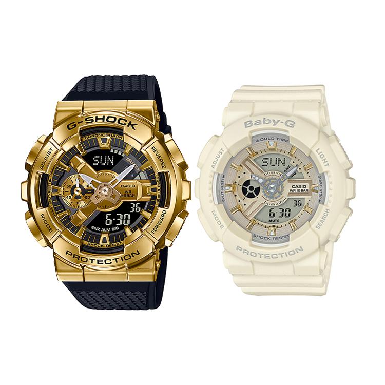 CASIO Unisex Pair Table Series Black Watch GM-110G-1A9+BA-110GA-7A2ER