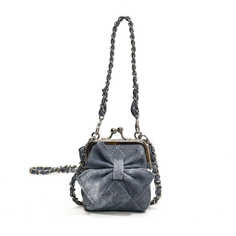 Single Shoulder Bag, Fashionable Checkered Bow-shaped Child Cross-body Bag, Striped Children's Snap Closure Bag