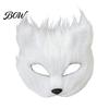 Soft Texture Fox Mask Long Fur White Half Face Mask, Halloween Masquerade Cosplay Adjustable Party Elegant Fairy for Ancient Style Photoshoot