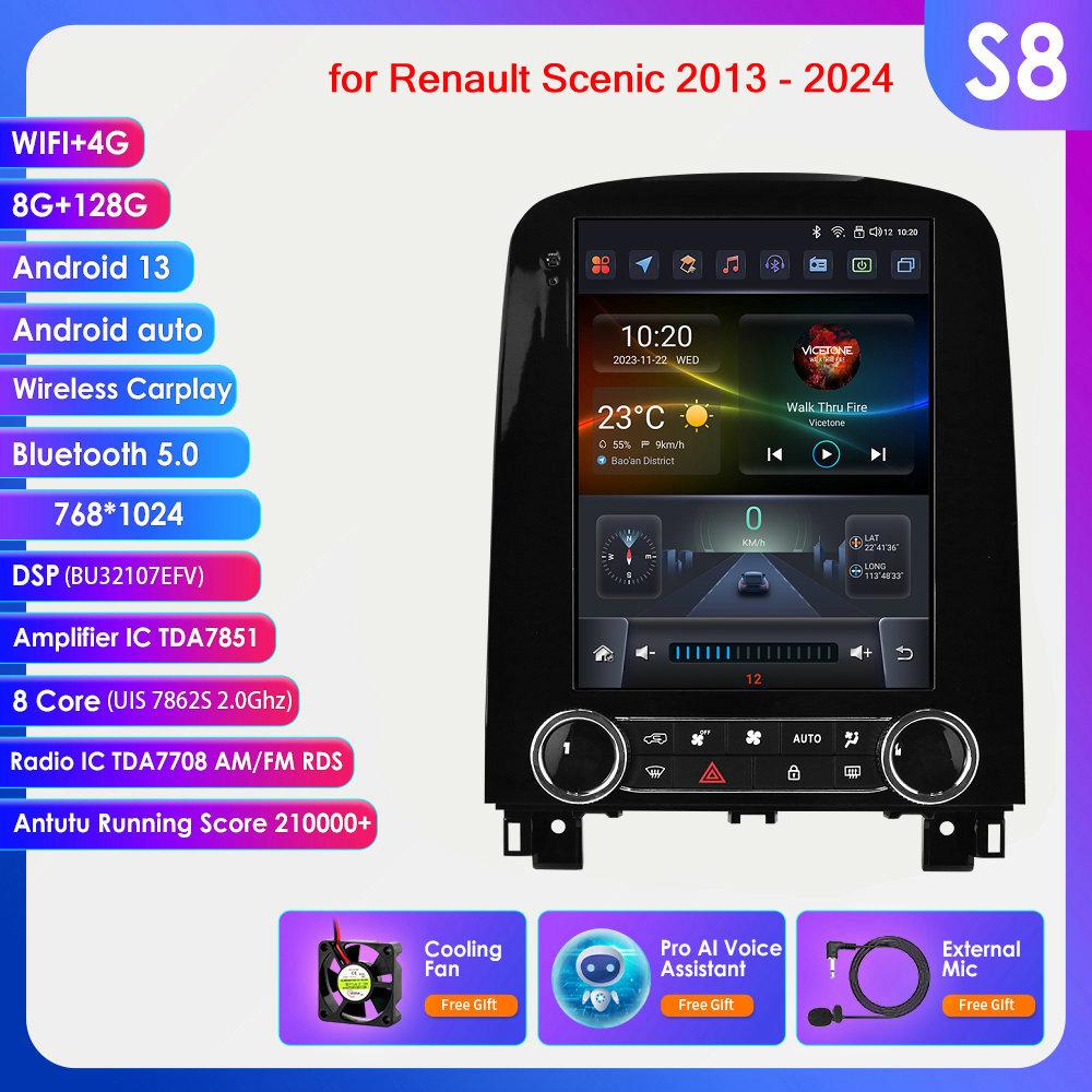

Ossuret для Renault Scenic 2013 - 2024 Автомагнитола Мультимедийный Видеоплеер Навигация GPS 4G Carplay Android 13 Интеллектуальная Автомагнитола Стерео GPS DSP FM S8 8Core 8G 128G AI