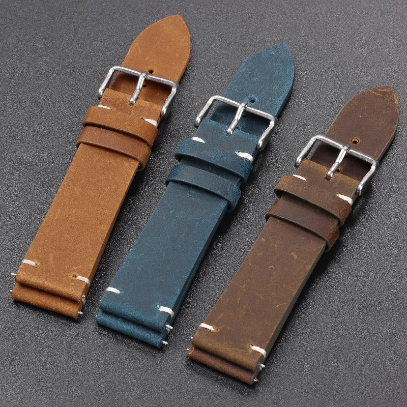 Calfskin Genuine Leather Watchbands Quick Release Watch Band 18mm 20mm 21mm 22mm 24mm Handmade Stitching Smartwatch Strap