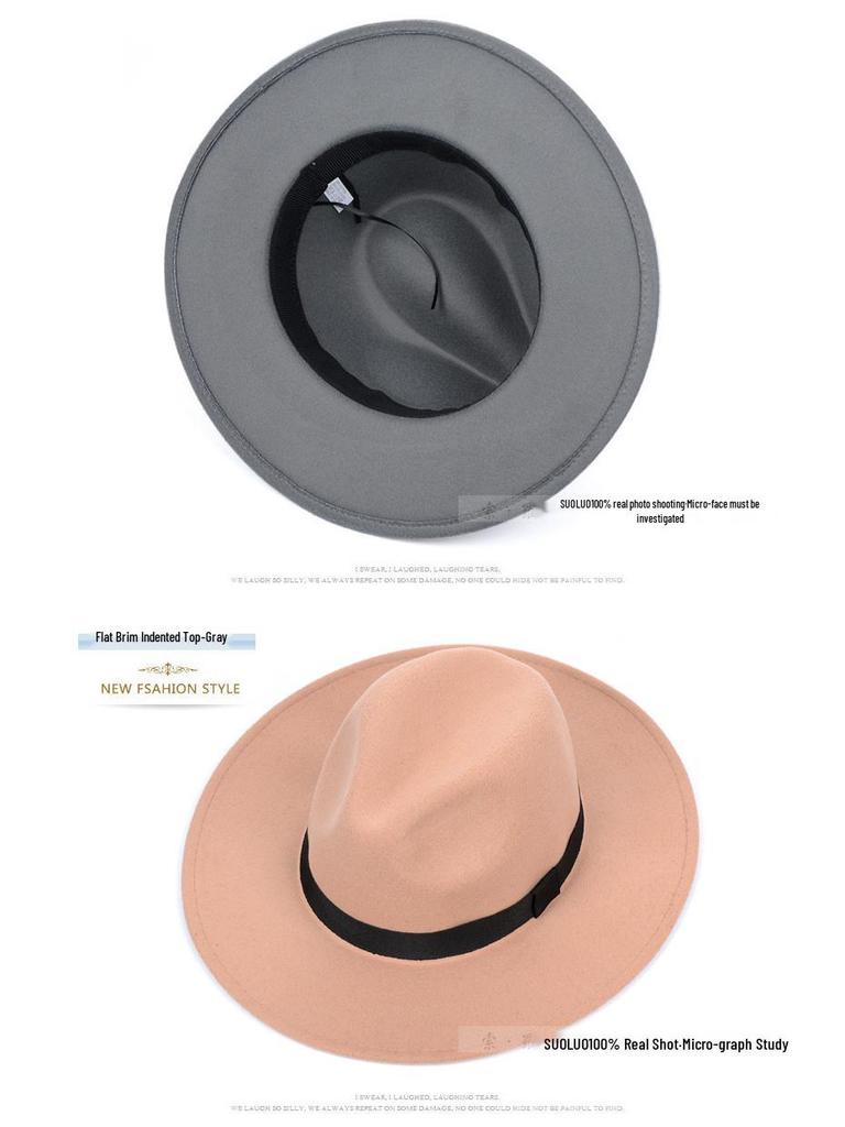 Shanghai Beach Fedora mit breiter Krempe: Schwarzer Wollfilzhut für Männer & Frauen - Vintage-Stil, Perfekt für Bühne & besondere Anlässe