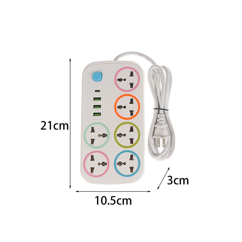 Eu Us Plug 2/3Pin Power Strip 1 Typec 3 Usb Port 6 Way Ac Outlet 2/3/5M Extension Power Socket Charge Electrical Socket