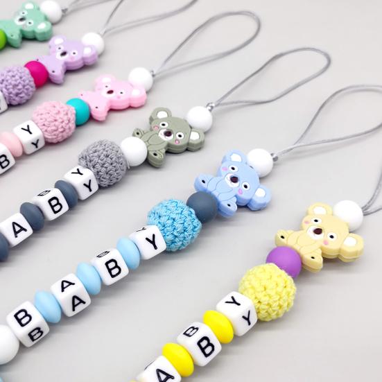 Pacifier Clip with Silicone Beads & Wooden Letters BPA-Free Baby Teething Necklace Anti-Loss Soother