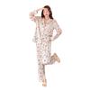 Women's Cartoon Print Ice Silk Pajamas Set, Long Sleeve & Pants, Spring/Summer Loungewear, Trendy Douyin Style, Suitable for Outdoor Wear.