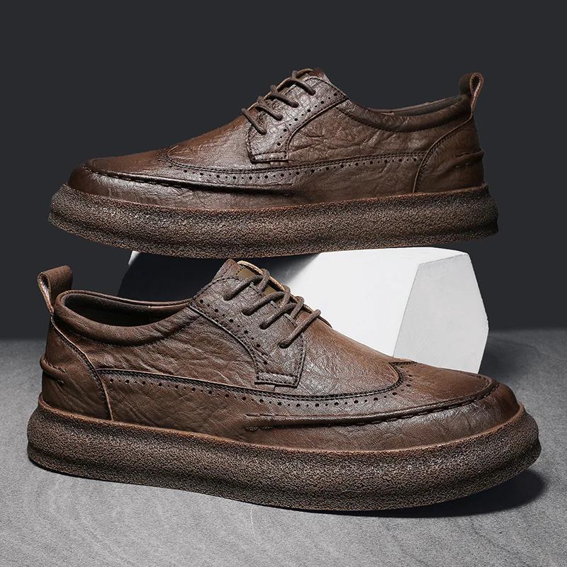 Fashion Men Brogue Dress Shoes Outdoor British Style Lace Up Leather Shoes Fashion Casual Business Man Shoes Footwear Chaussure Homme