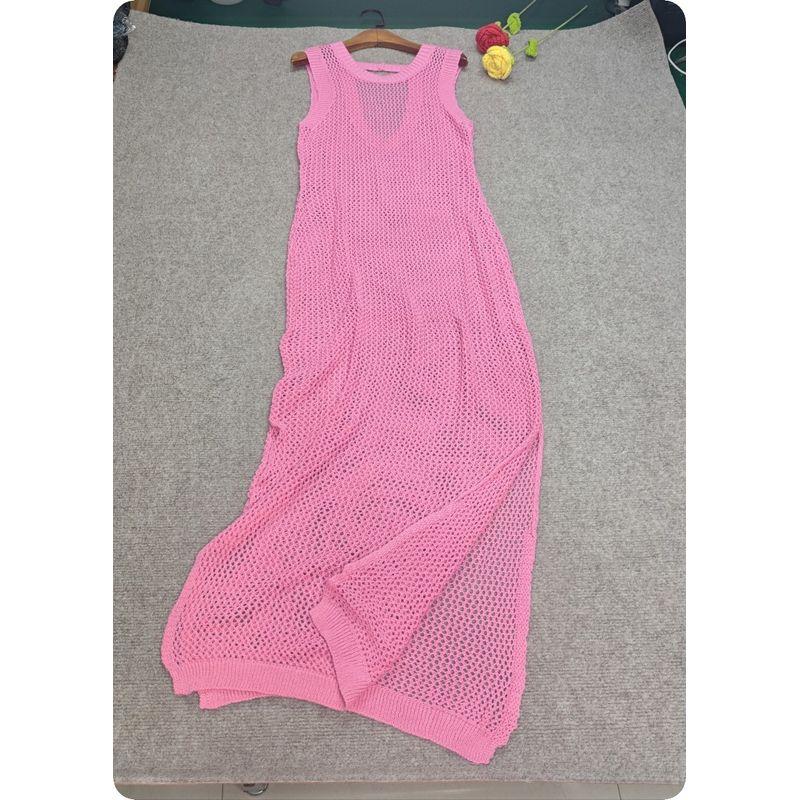 

Мода Модное Платье Женское Летнее Без Рукавов С Открытой Спиной Вязаный Жилет Юбка Однотонное Тонкое Ажурное Платье Mei Hong M/L