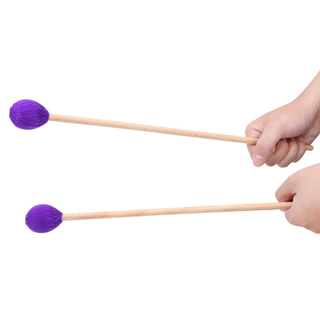1 Pair Marimba Stick Mallets Beech Handle Xylophone Instrument Accessories Blended YarnPurple