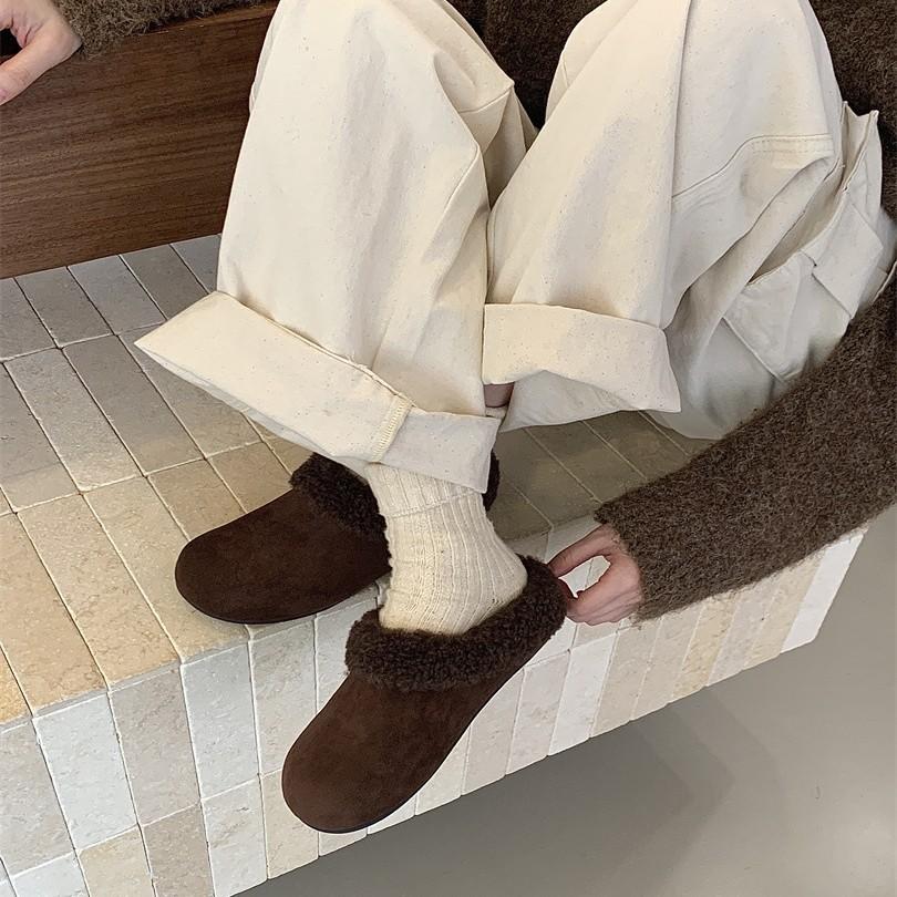 2025 autumn and winter new round head thick bottom matte leather fur warm Boken casual women's shoes