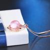 Intertwined Double Heart Shape Pink Crystal & Cat's Eye Heart Pendant