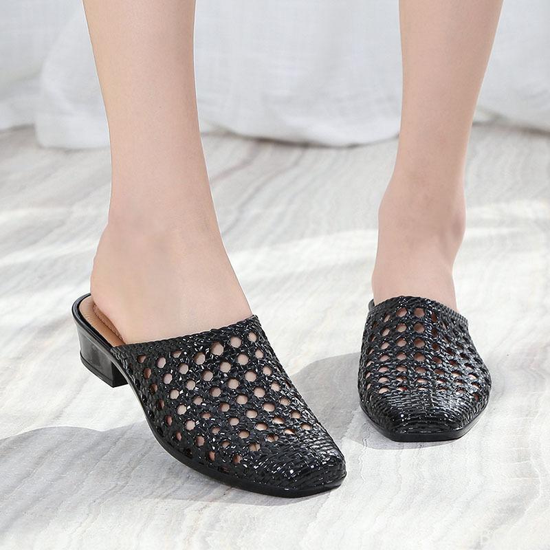Fashion Women's hollowed out mid heel non slip thick soled toe sandals with fashionable simple design women's outdoor slippers