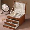 Jewelry Box, Walnut Wood Grain, High-end Exquisite Jewelry, Gold Stud Earrings, Necklace, Anti-oxidation Retro Storage Box, Large Capacity