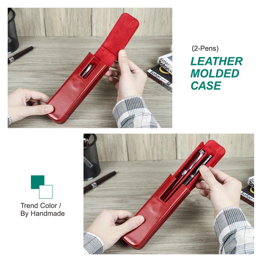 Luxuriöses Echtes Leder Füllfederhalter Etui Damen Herren 2 Fächer Stift Reise Aufbewahrungsbox Büro Schule College Stift Bleistift Schreibwaren