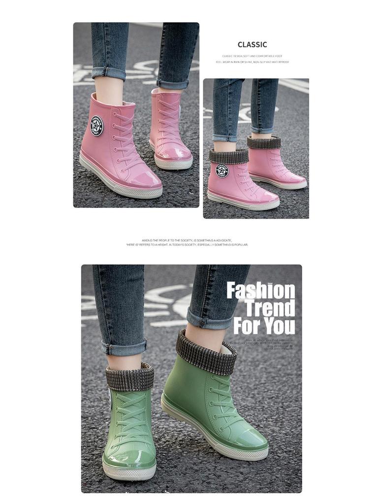 Trendige Damen-Regenstiefel im koreanischen Stil - Kurz, warm, Gummi, modische Schuhe für Studentinnen