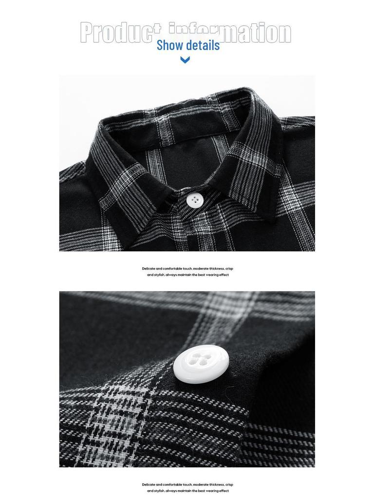 Men's Long-Sleeve Plaid Shirt, Loose Fit, Harajuku Style, Perfect for Spring and Autumn.