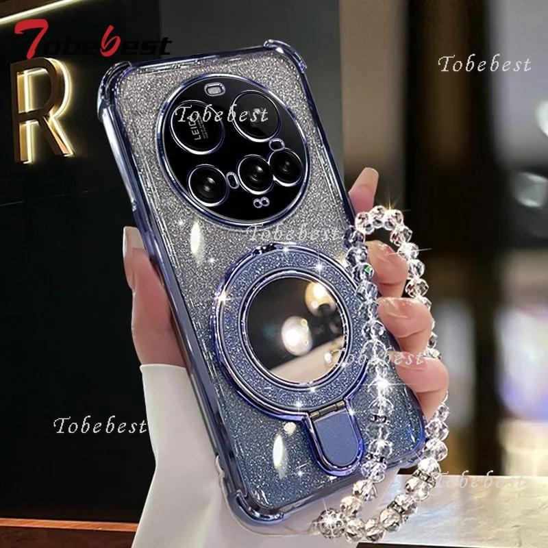 

Для Xiaomi 15 Ultra 14 14T 13 12 Pro Чехол Блестящее покрытие зеркальный Магнитный держатель для телефона Браслет Крышка Xiaomi 12 Pro синий