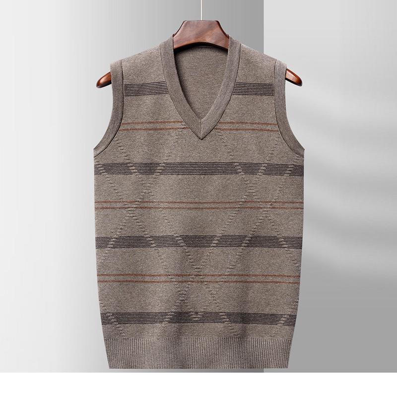 Ležérní pletená vesta pro střední věk a seniory s výstřihem do V, volného střihu, hřejivá, se širokými pruhy, novinka pro podzim a zimu