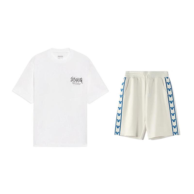 

Тактическая футболка Li Ning с круглым вырезом и коротким рукавом с простым текстом Удобная, приятная к коже, универсальная, шорты, повседневный спортивный комплект YHSV281-1+YKSV129-1 S