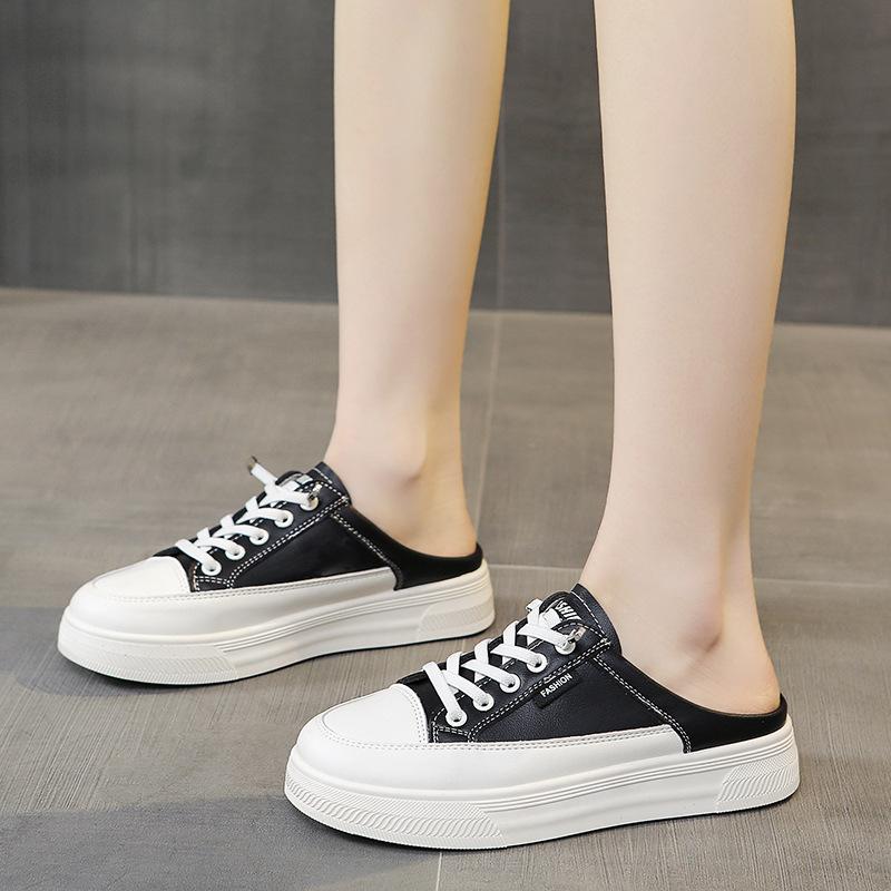 Baotou half slippers women's summer new outer wear without heel mesh lazy one pedal casual versatile women's shoes