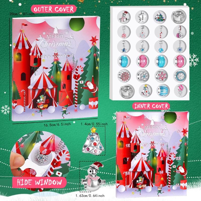 2025 Christmas Advent Calendar Xmas Creative Diy Beaded Alloy Jewelry Santa Claus Blind Box Children'S Festival Gift Bracelet