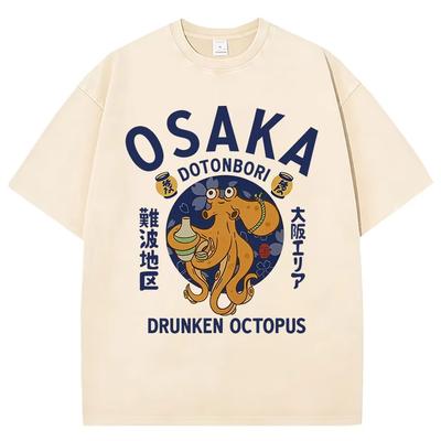 Vintage Japanese Osaka Dotonbori Drunken Octopus Funny Meme Tshirt Unisex Women High Quality Washed Oversized 100 Cotton T Shirt