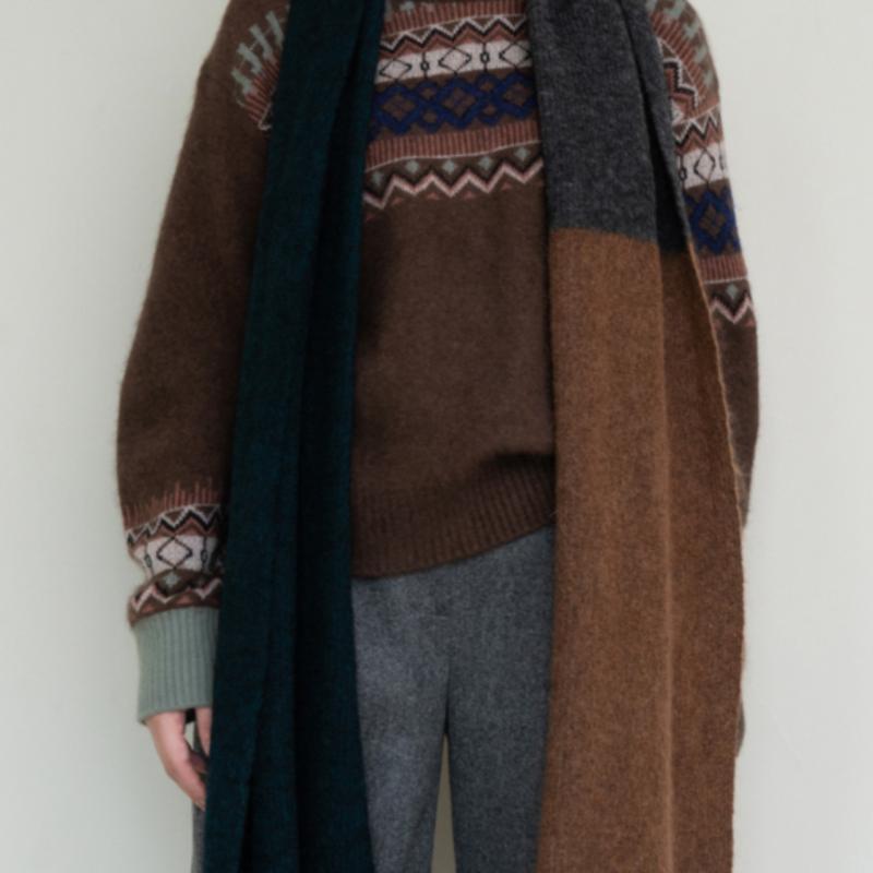 AVA MOLLI SUPER KID MOHAIR THREE-TONE MUFFLER (DGreen)