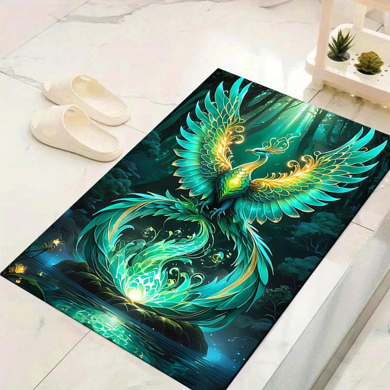 1pc Elegant Phoenix Design Area Rug - Soft, Anti-Slip, and Durable Gaming Room Decor for Bedroom