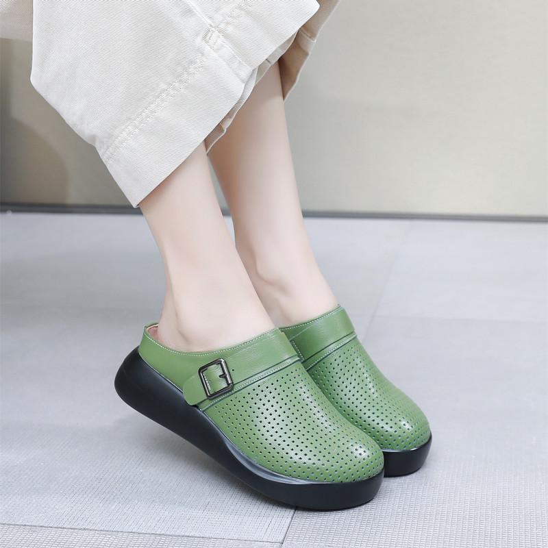 Fashion GKTINOO 2025 Summer New Genuine Leather Soft Sole Platform Slippers Handmade Hollow Sandals Women's Shoes Outside Slides