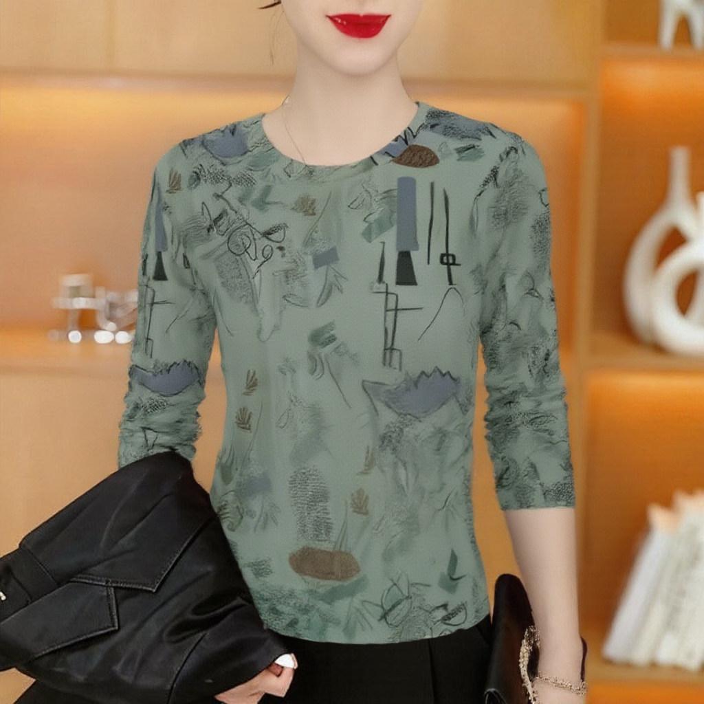 

2025 Fashionable Plaid Long-Sleeve T-Shirt for Women, Flattering and Belly-Concealing, Perfect for Middle-Aged and Elderly L