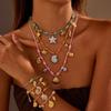 GEMCHIC Women's Ocean-Inspired Stainless Steel Colorful Rope Bracelet & Shell Necklace Set