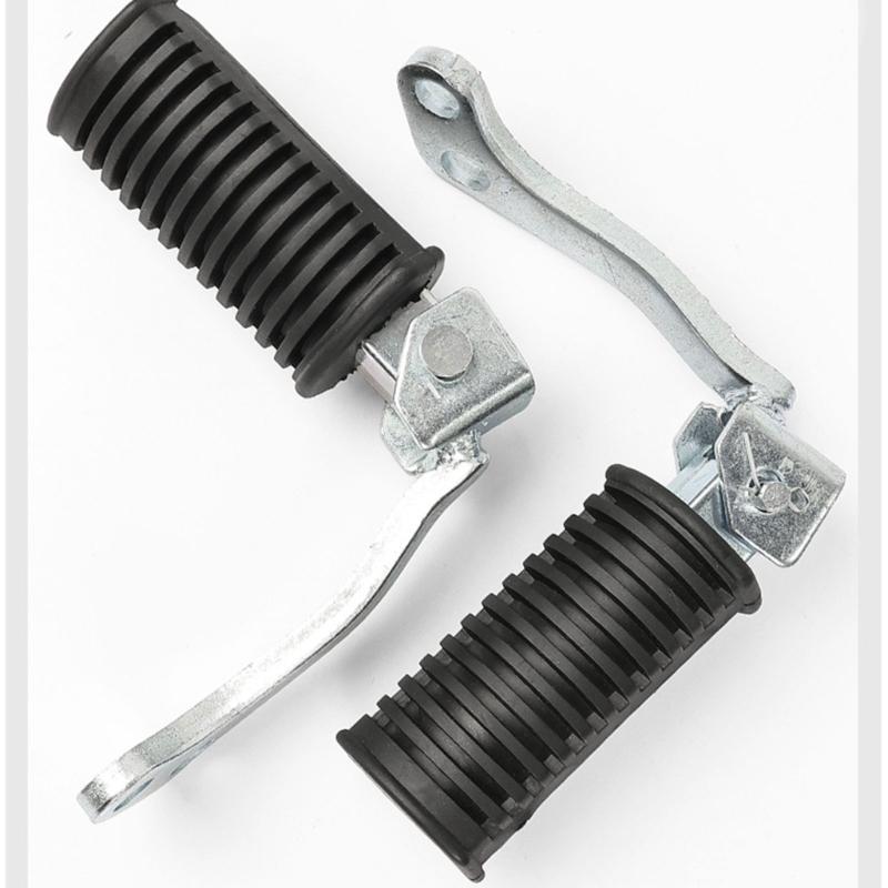 Front Foot Peg Replacement Set for GN125 Motorcycles, Matching Left and Right Rubber Pads with Ribbed Detail and Metal Brackets for Repair Work