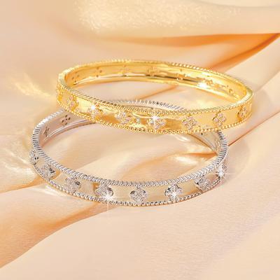 Four Leaf Clover Narrow Version Flower Tube Bracelet for Women, Thick Rose Gold Light Luxury Flower Tube Bracelet