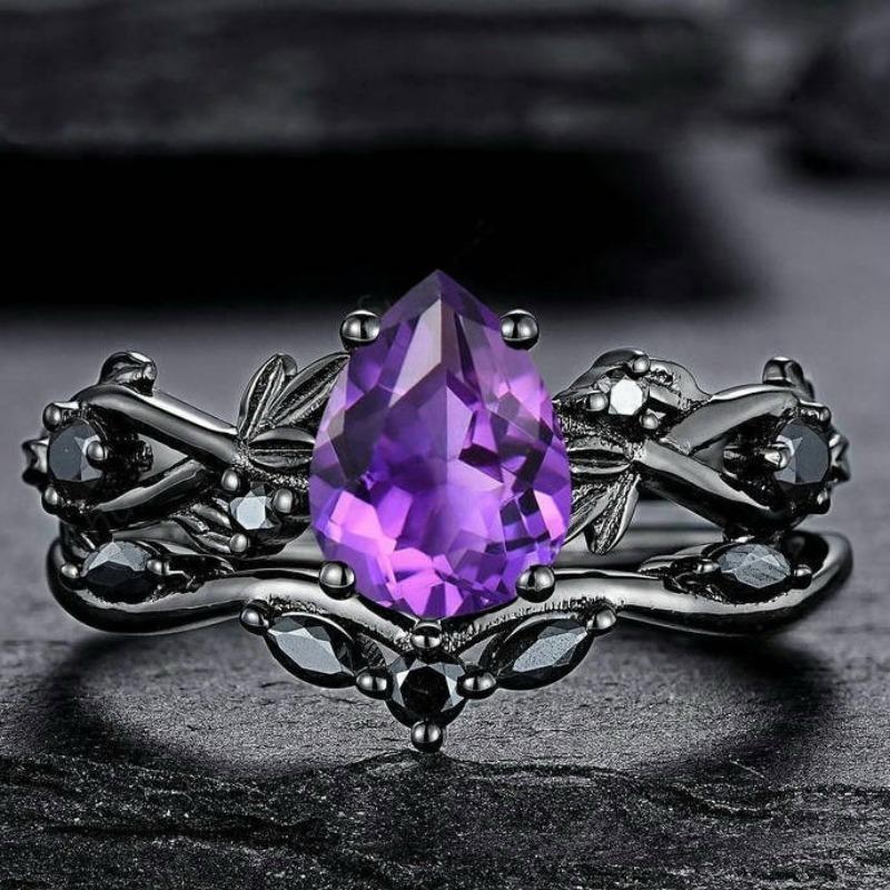 

New Fashion Ring Gun Black Inlaid Purple Zircon Ring ins Engagement Jewelry Women s 5 фиолетовый