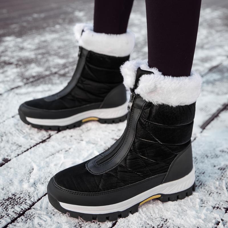 Winter New Women's Boots Thick Soled Zipper Shoes Warm High Cut Snow Boots Outdoor White Plush Comfortable Waterproof Fur Walking Shoes