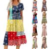 Women's Casual Fashion Round Neck Printed Short Sleeve Pocket Dress
