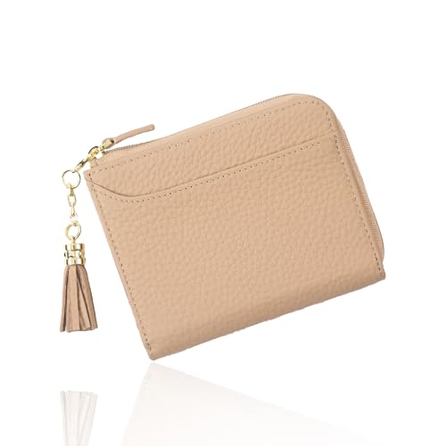 

[GRAV] [Soft and Comfortable to the Touch] Women s Mini Wallet, Half Size (Genuine Leather) (Compact yet Large Capacity) L-Shaped Zipper, Skimming Pre